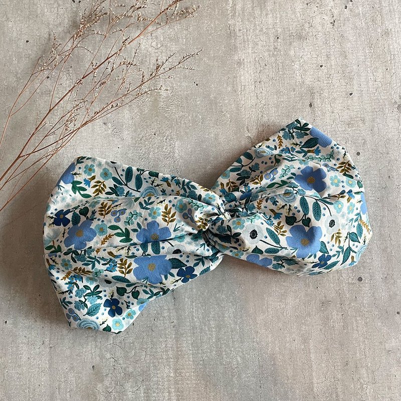 勿忘草宽版发带 - 发带/发箍 - 棉．麻 蓝色