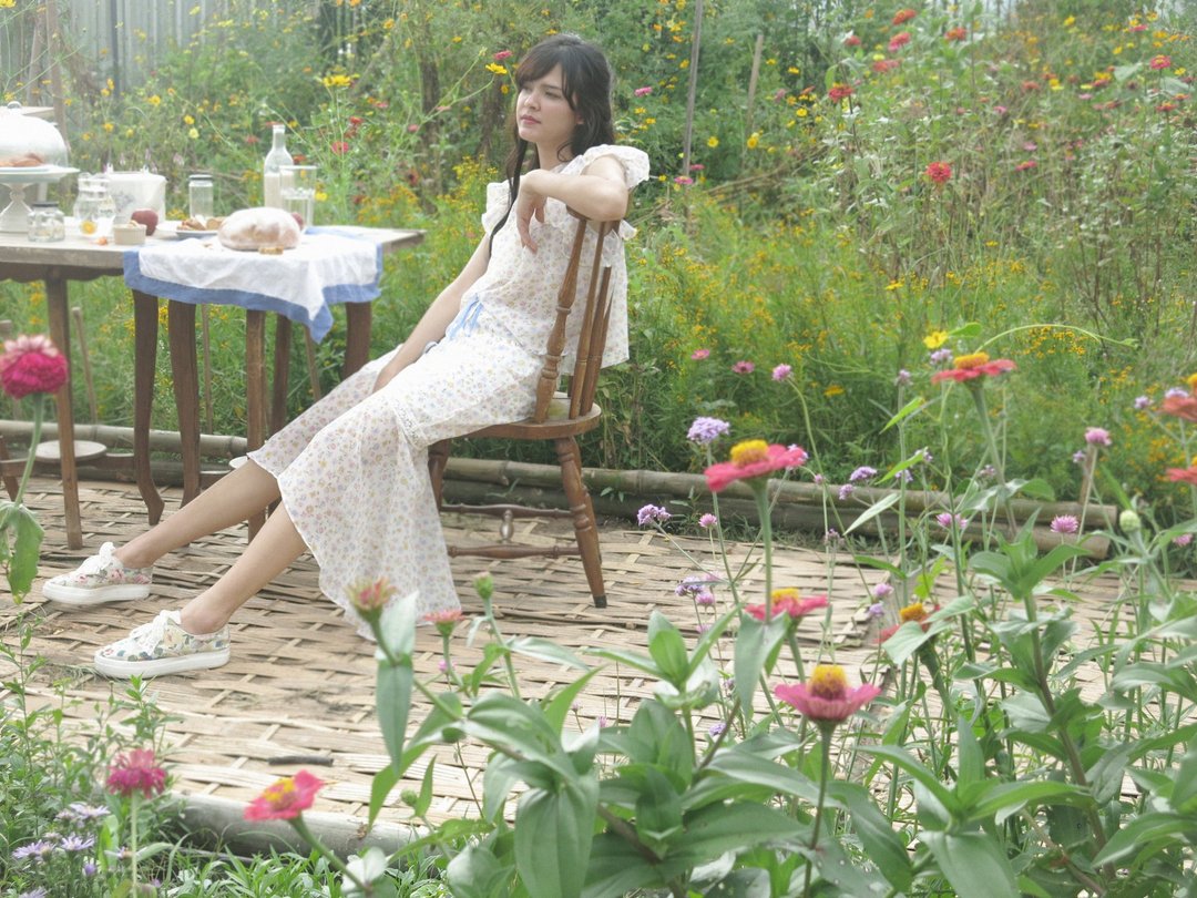 Whisper circle ruffle skirt - White pansy - 裙子 - 棉 