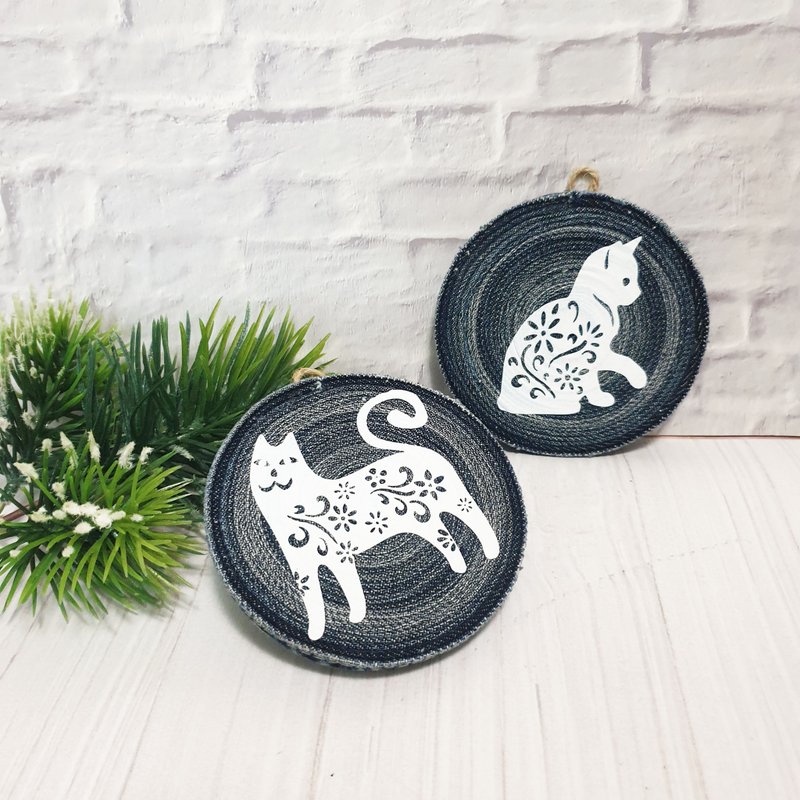 Denim Coasters Set Of 2, Recycled denim Coasters Set, Coasters Cats - 杯垫 - 其他金属 蓝色