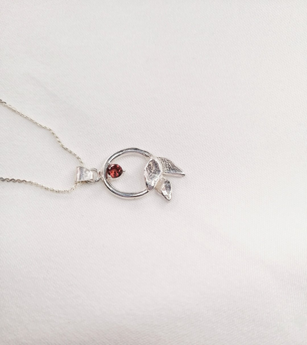 3mm天然石榴石银项链   925纯银  宝石   手作 - 项链 - 纯银 银色
