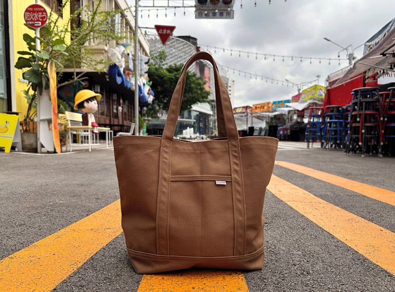 Canvas Tote Bag(M) with Hidden Pocket - Free Shipping - 手提包/手提袋 - 棉．麻 咖啡色