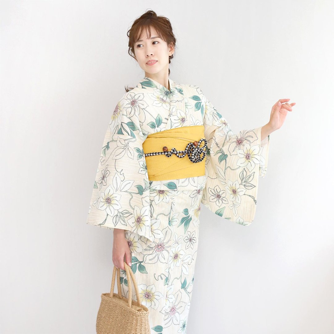 日本 和服 女性 浴衣 腰封 2件组 F Size x14-F5 yukata - 其他 - 棉 白色