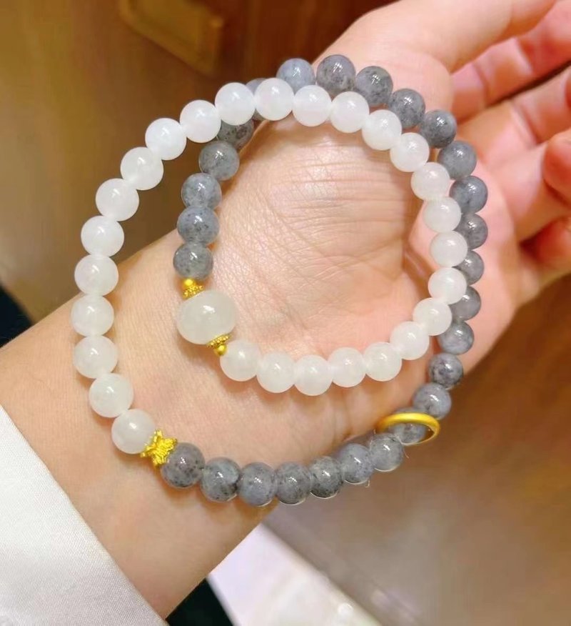 天然A货缅甸玉 糯种乌鸡翡翠和田白玉设计多圈手串项链f - 项链 - 玉石 黑色