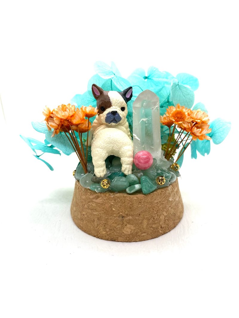 斗牛犬与白水晶柱/红纹石-水晶公仔干燥花摆设 - 摆饰 - 水晶 