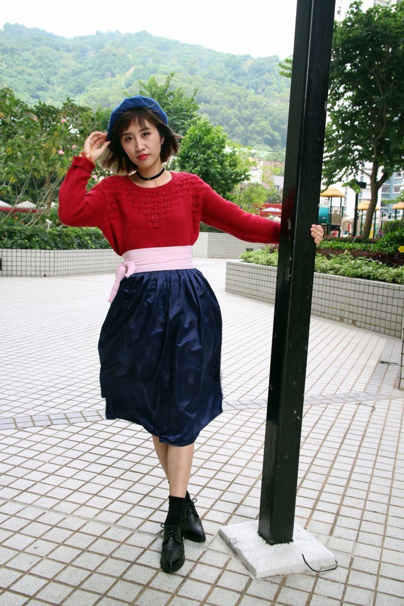 Handmade by Cherry 日常韩服 生活韩服 - 现货 冬季 圣诞 传统布料韩服裙(深蓝色) 限量 三色入 秋冬 高腰裙 - 裙子 - 棉．麻 