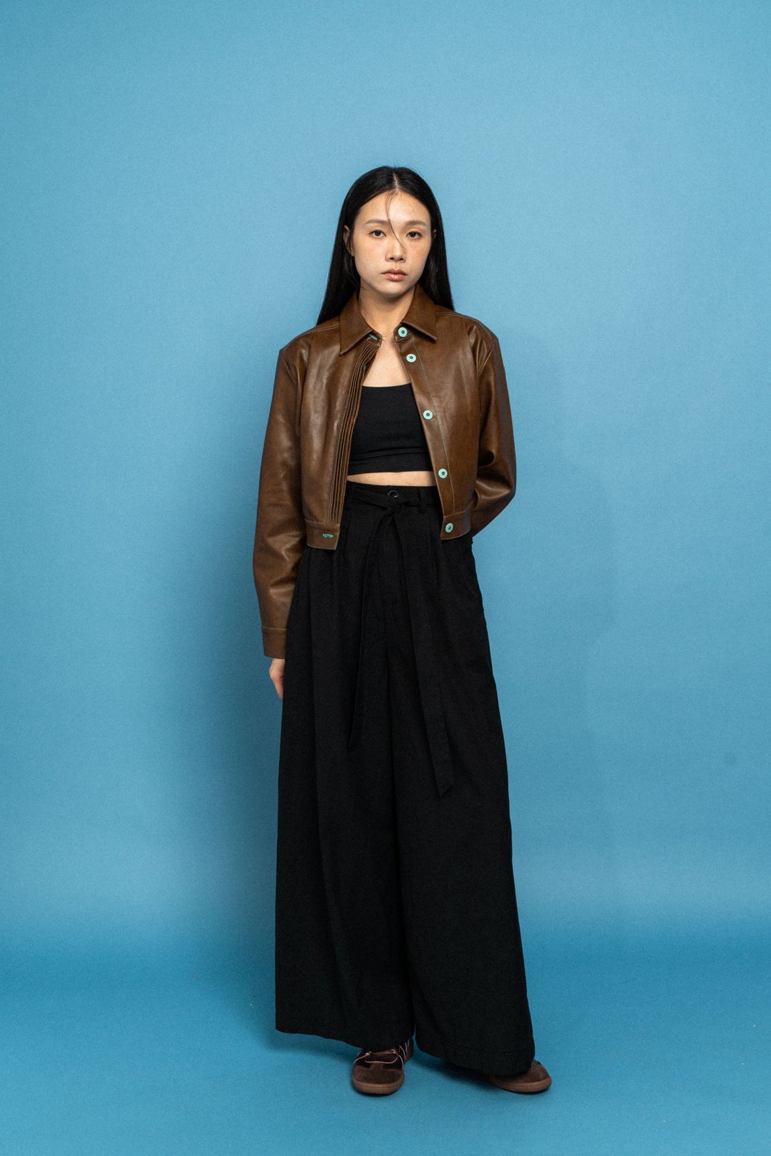 短版皮褛 Cropped leather jacket - 女装休闲/机能外套 - 其他材质 咖啡色