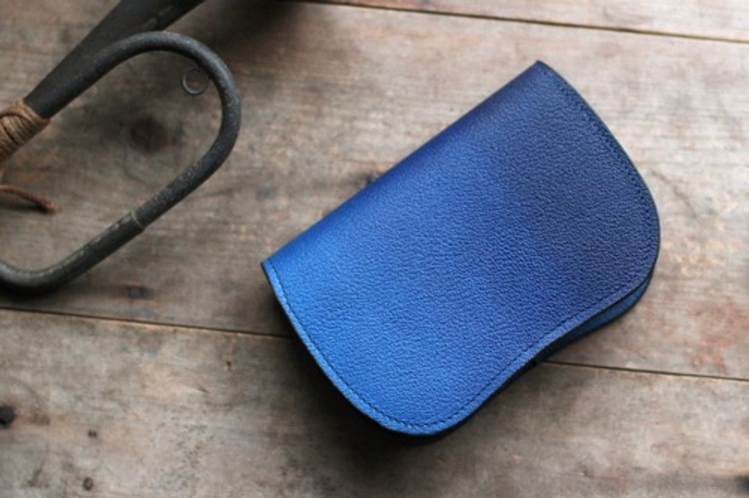 Indigo dyed leather [shiboai] Bi-fold wallet [Tenai] - 皮夹/钱包 - 真皮 