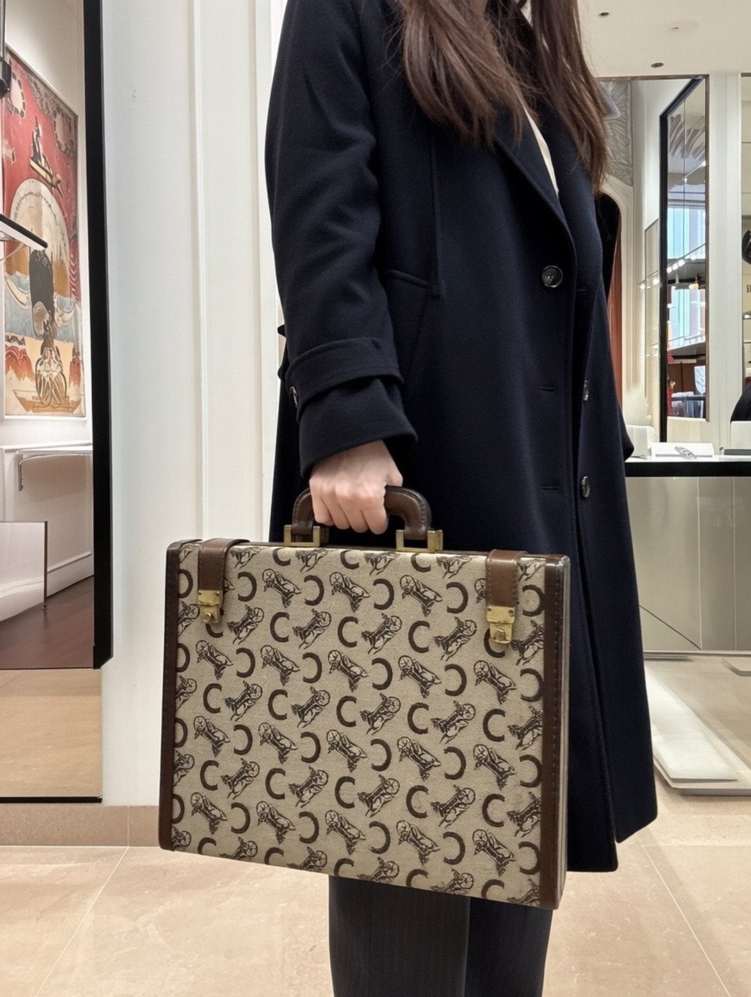 中古正品Celine马车老花手提公文包行李箱笔电包 收藏品 男女适用 - 公文包/医生包 - 真皮 咖啡色