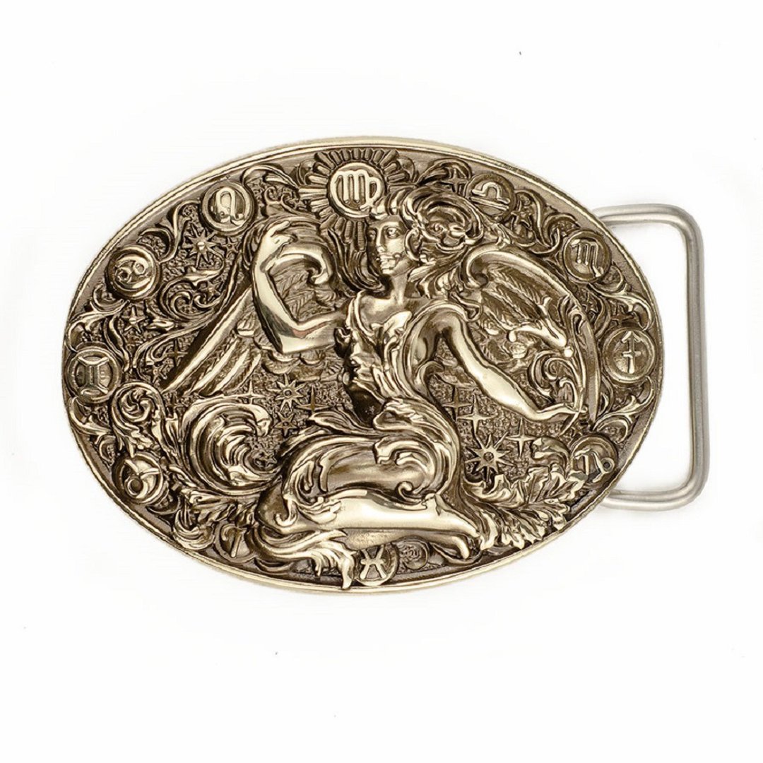 Virgo soild german silver belt buckle, Zodiac sign nickel silver belt - 皮带/腰带 - 其他材质 银色