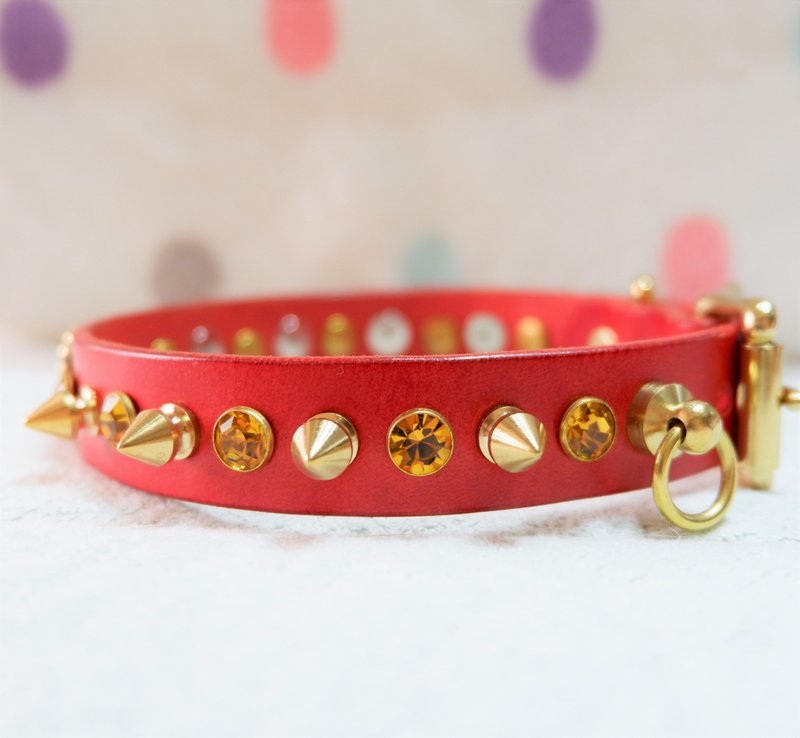 雅典娜女神风铆钉防咬项圈 - 战神系列 -限量3件 - 项圈/牵绳 - 真皮 红色