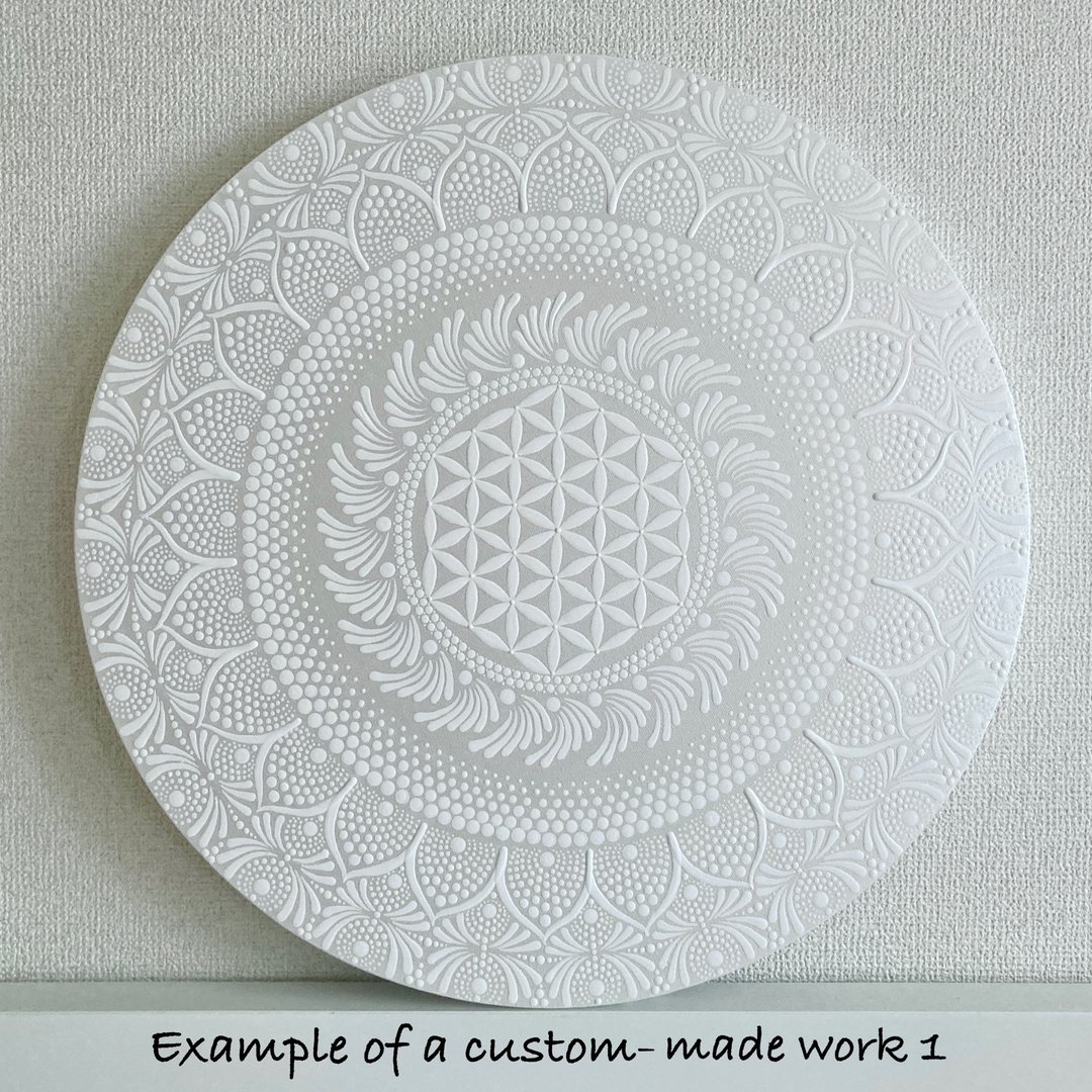 Flower of Life  Dot Mandala  All White  White Sun 50cm - 海报/装饰画/版画 - 棉 白色