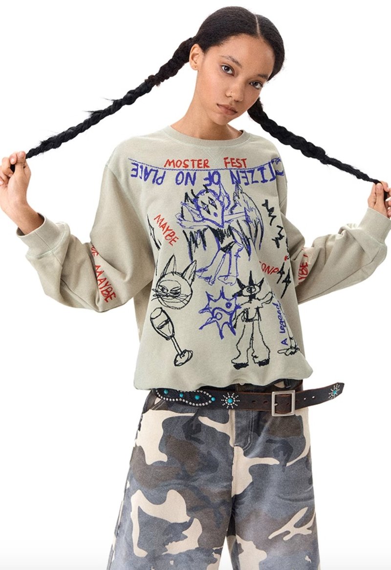 日系复古 怪物乐园卫衣 - 女装上衣 - 其他材质 