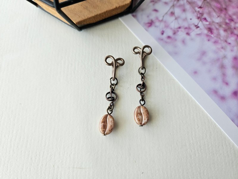 【咖啡旋律】咖啡色~无痛耳夹、可改耳钩 - 耳环/耳夹 - 其他材质 