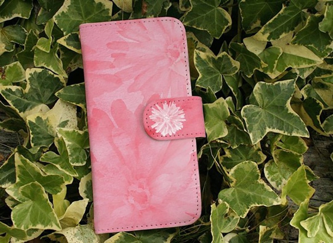 [Compatible with all models] Free shipping [Notebook type] Water flower pink smartphone case - 手机壳/手机套 - 真皮 粉红色