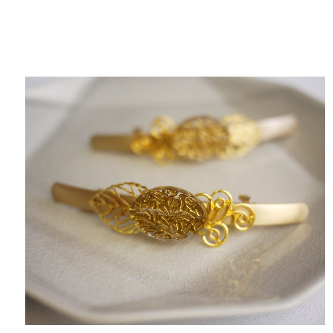 金色植萃发夹 | 法式弹簧夹 | hair clip - 发饰 - 其他材质 金色