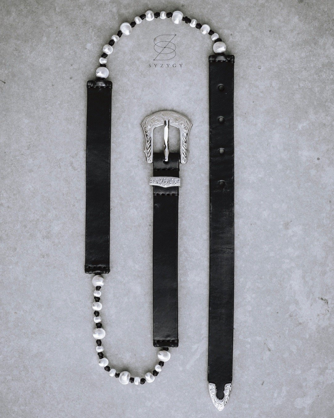 银器皮带 Silver leather belt - 皮带/腰带 - 真皮 黑色