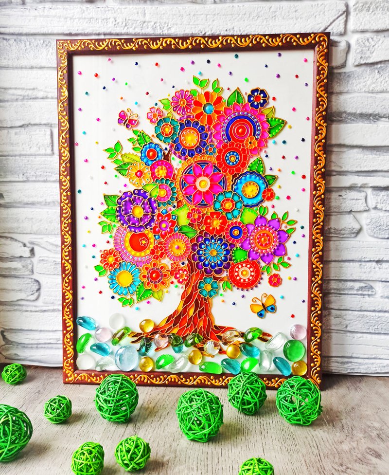 生命之树原画玻璃彩绘玻璃现代装饰墙艺术 - 墙贴/壁贴 - 玻璃 粉红色