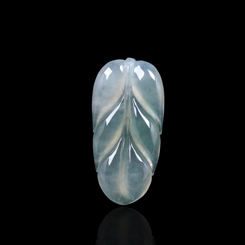 【一叶致富】冰种飘绿翡翠叶子 | 天然缅甸玉A货翡翠 | 送礼 - 项链 - 玉石 绿色