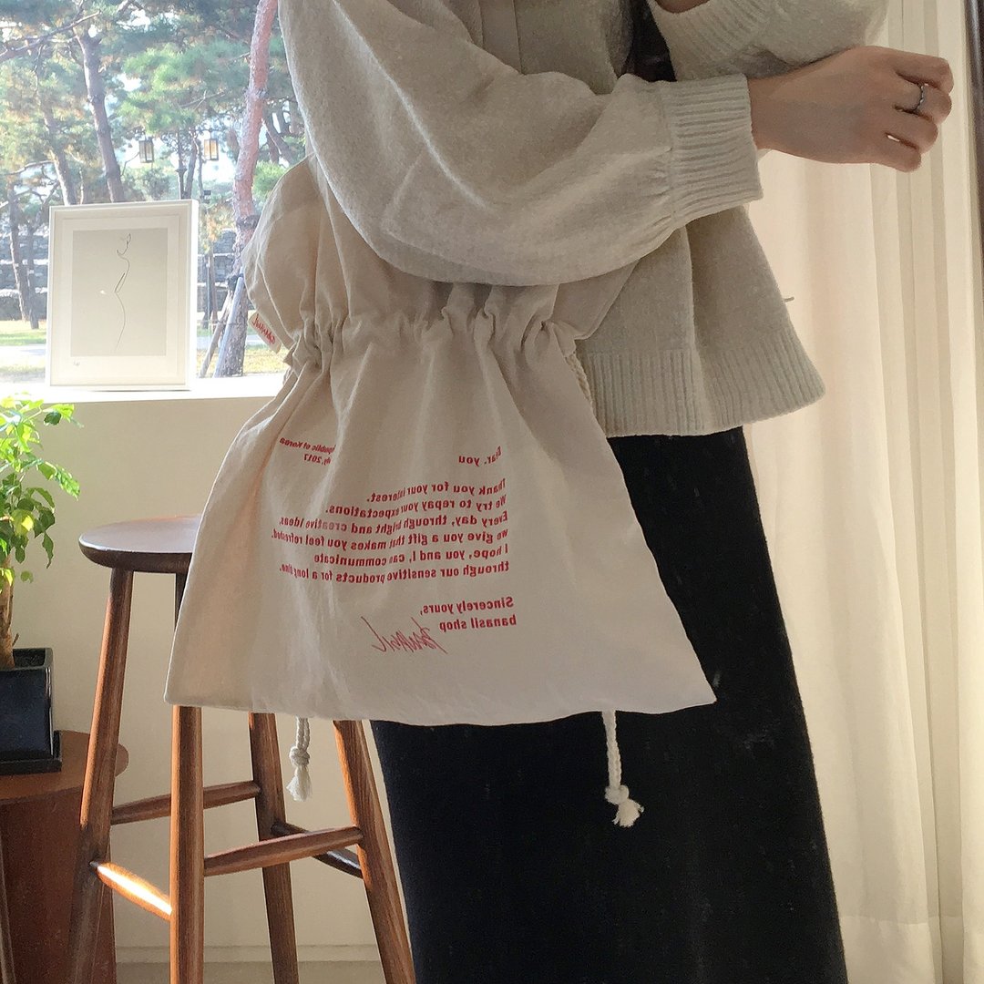 Letter bag_抽绳亚麻环保袋 - 束口袋双肩包 - 棉 多色