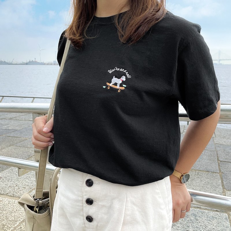 Personalized Good On collaboration Dog on Skateboard T-shirt - 女装 T 恤 - 棉 白色