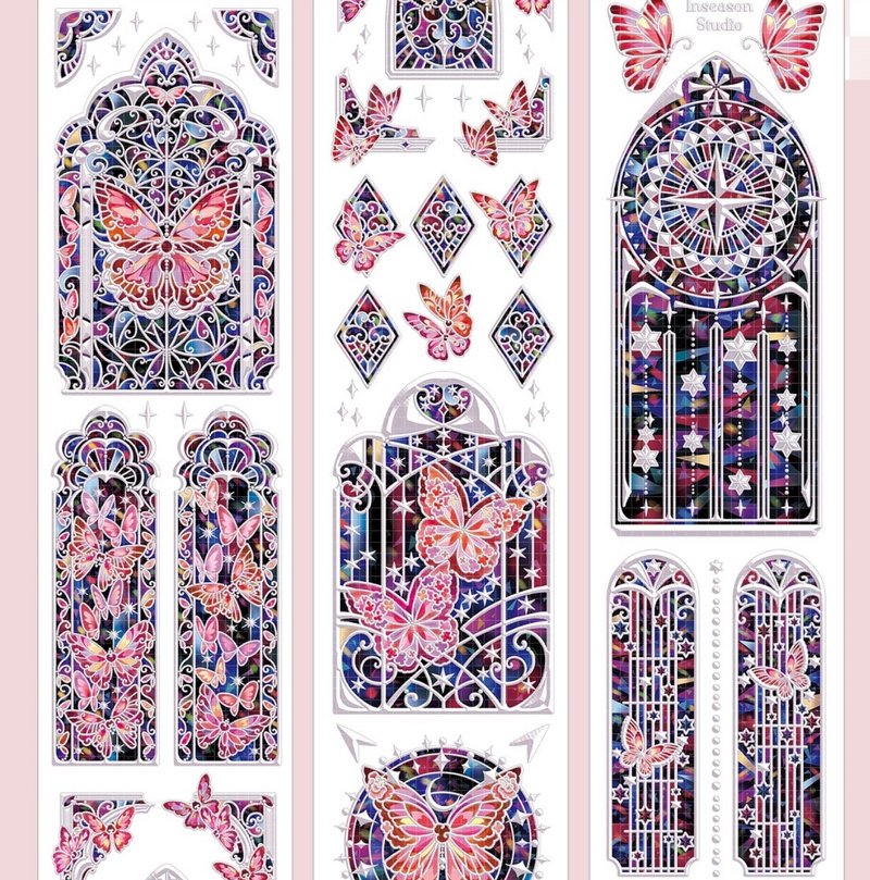 夜下红琉毓蝶 PET 纸胶带 贝壳光 - 贴纸 - 其他材质 多色