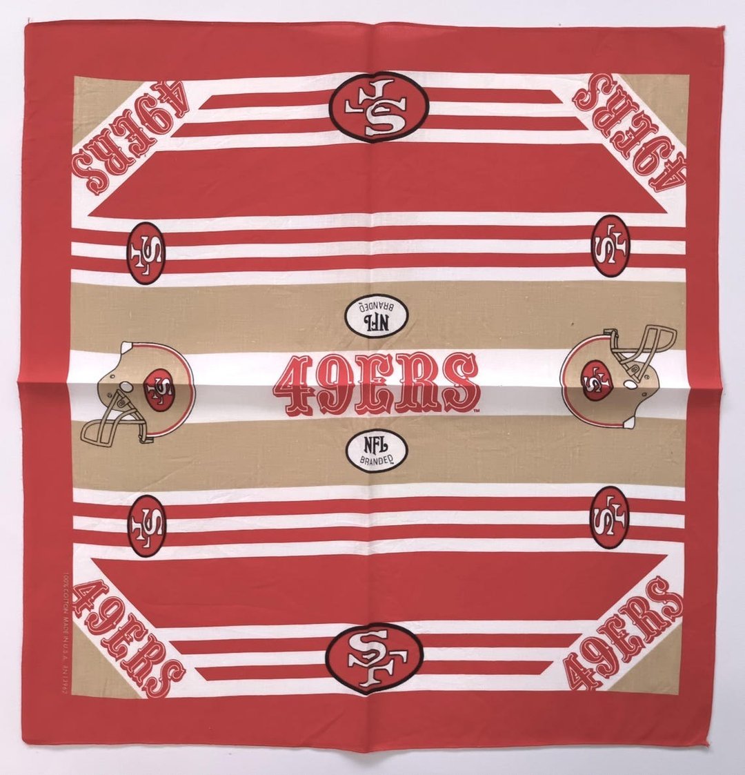 1990 年代 NFL 美式足球头巾，21 x 22 英寸，RN13960，纯棉，美国制造 - 丝巾 - 棉 红色