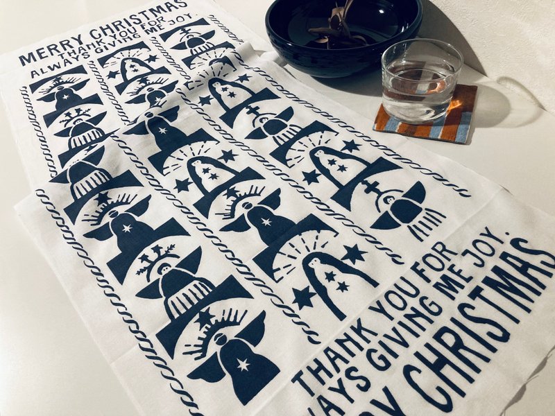 圣诞主题手拭巾 - 毛巾浴巾 - 棉．麻 蓝色