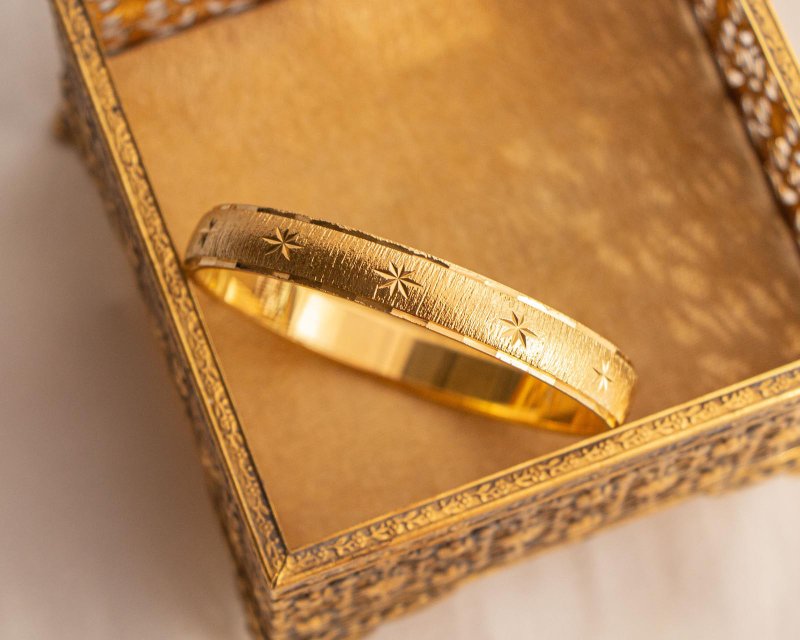 美国Monet品牌古董 笔触刷纹星芒刻纹 镀金手镯 - 手链/手环 - 其他金属 金色