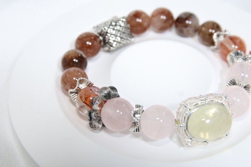 柠光玄影 | 柠檬黄水晶。黑金超。粉水晶。红胶花。黑发晶 - 手链/手环 - 宝石 透明