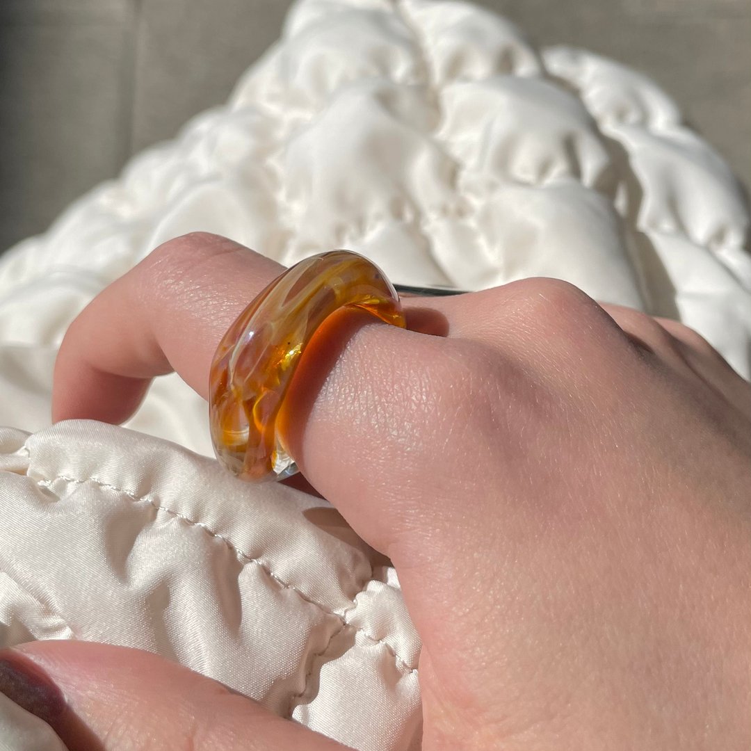 glass ring(caramel) - 戒指 - 玻璃 咖啡色