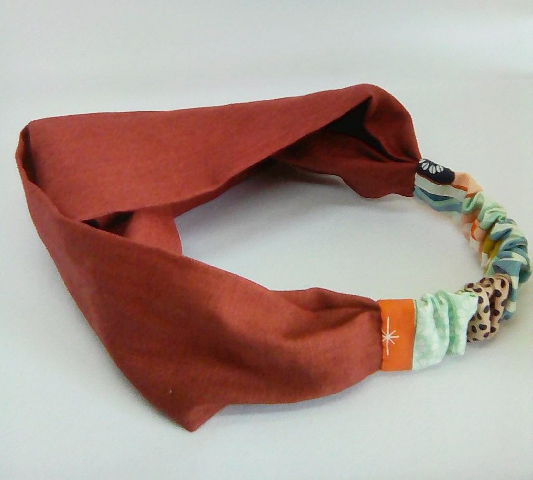 Linen cross hair band / wine red / Bordeaux - 发饰 - 棉 红色
