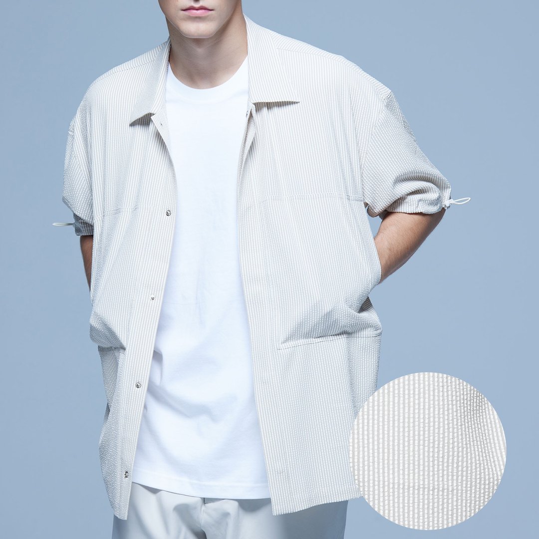 Stone AS Seersucker Pocket Shirt / 泡泡纱口袋衬衫 - 男装衬衫 - 其他材质 卡其色