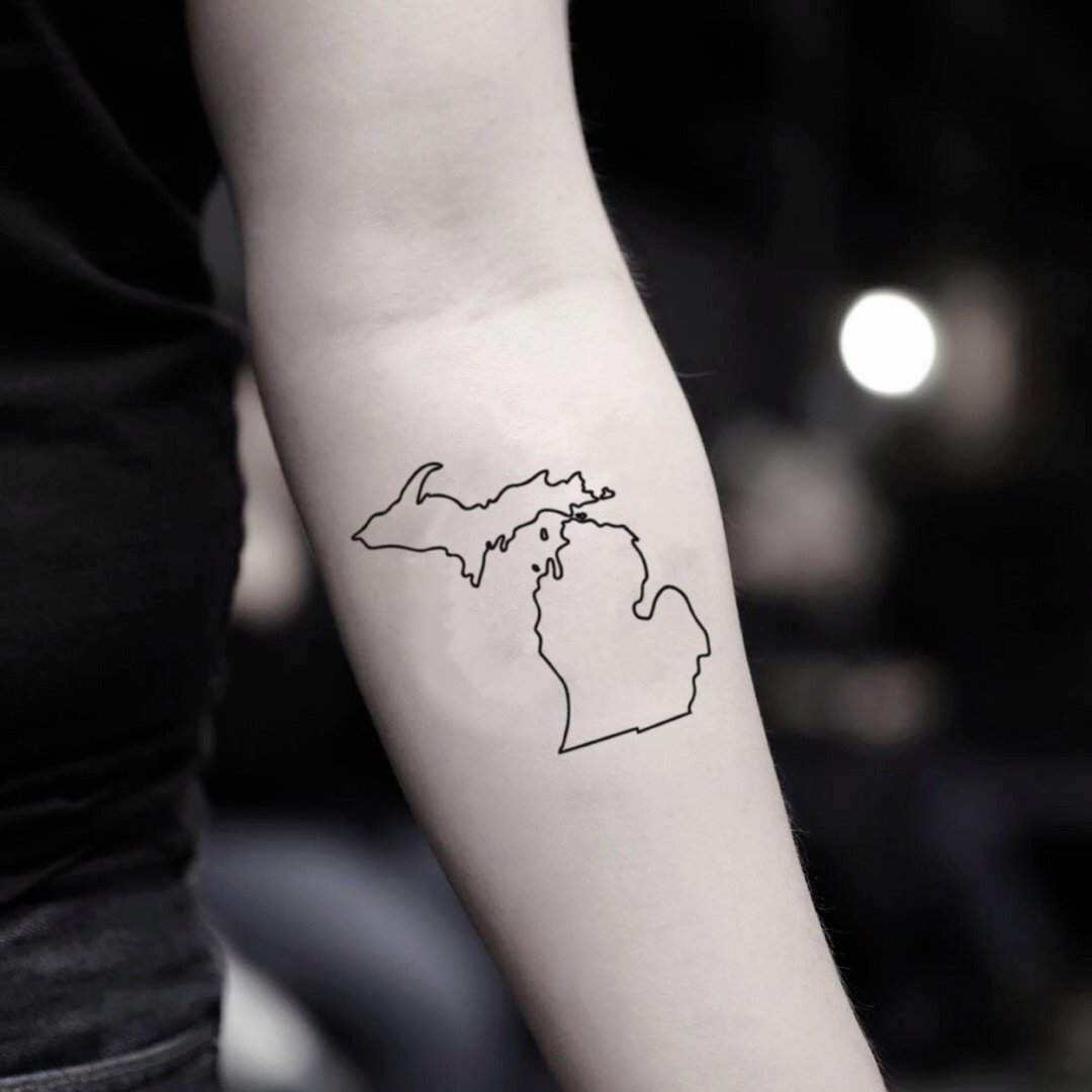 OhMyTat 密西根州地图 Michigan Map 刺青图案纹身贴纸 (2 张) - 纹身贴 - 纸 黑色