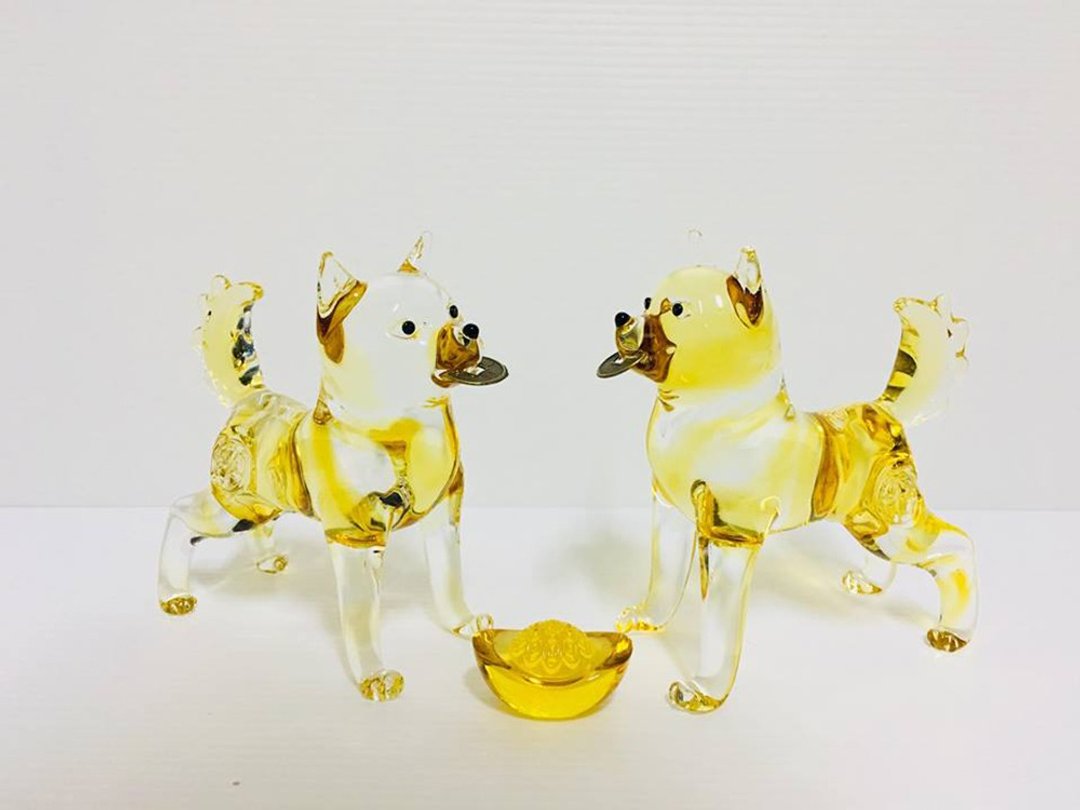 水晶玻璃 柴犬 财犬 招财 生肖狗 - 摆饰 - 玻璃 黄色
