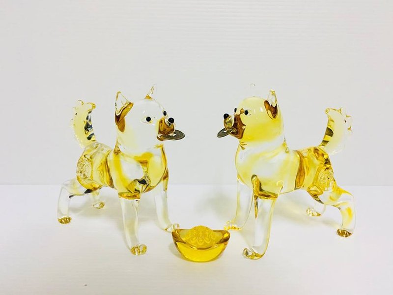 水晶玻璃 柴犬 财犬 招财 生肖狗 - 摆饰 - 玻璃 黄色