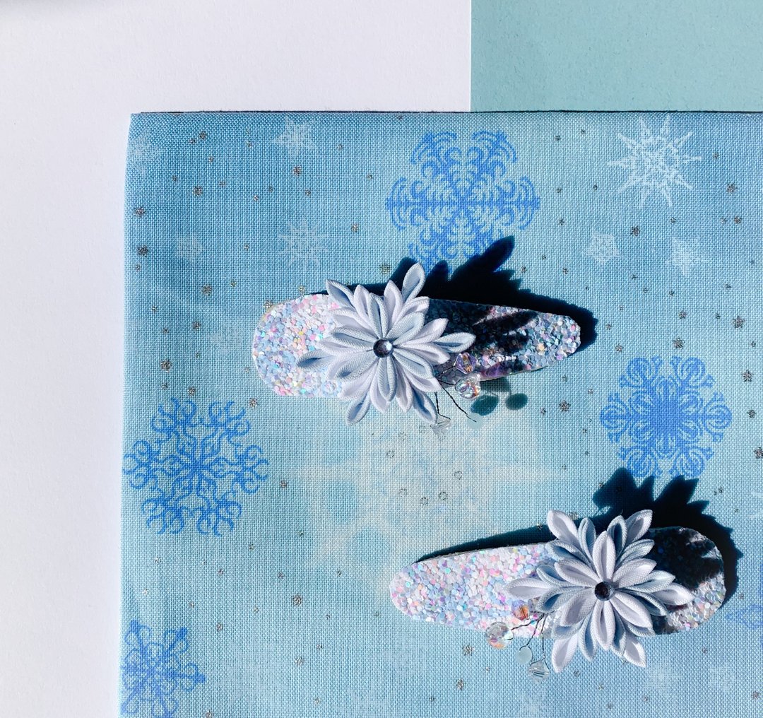(雪花 雪の结晶) 细工布花 发夹/发卡 - 发饰 - 棉 白色