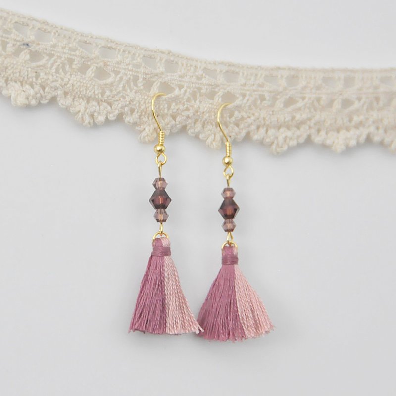 双色流苏。捷克水晶。耳环 Two Colorway Tassel。Crystal。Earring - 耳环/耳夹 - 绣线 红色