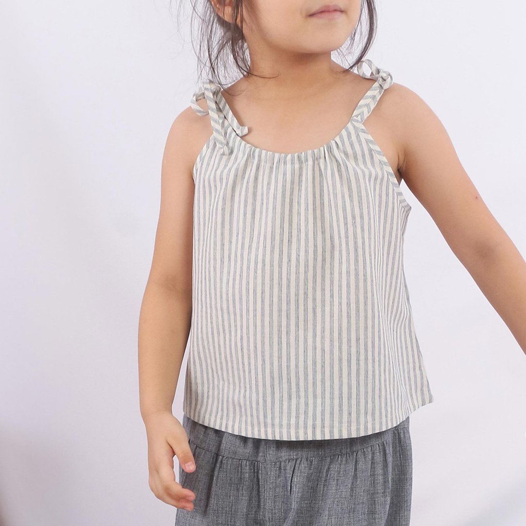 Kids, Cotton Tank Top, Stripe Top, Spaghetti, Billie, Grey - 童装上衣 - 棉 灰色