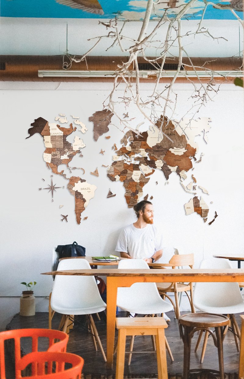 Wood World Map, Home Decor, World Map, 3D Printed Map, Wall Decor - 墙贴/壁贴 - 木头 