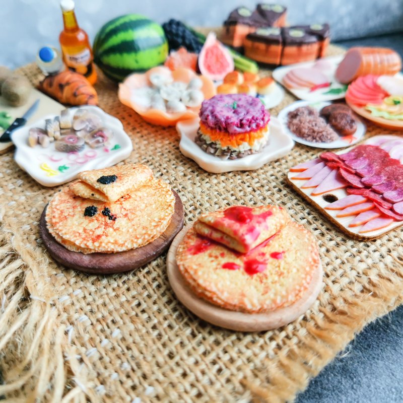 逼真的迷你食物黑鱼子酱或果酱煎饼  芭比娃娃食物 - 其他 - 粘土 多色
