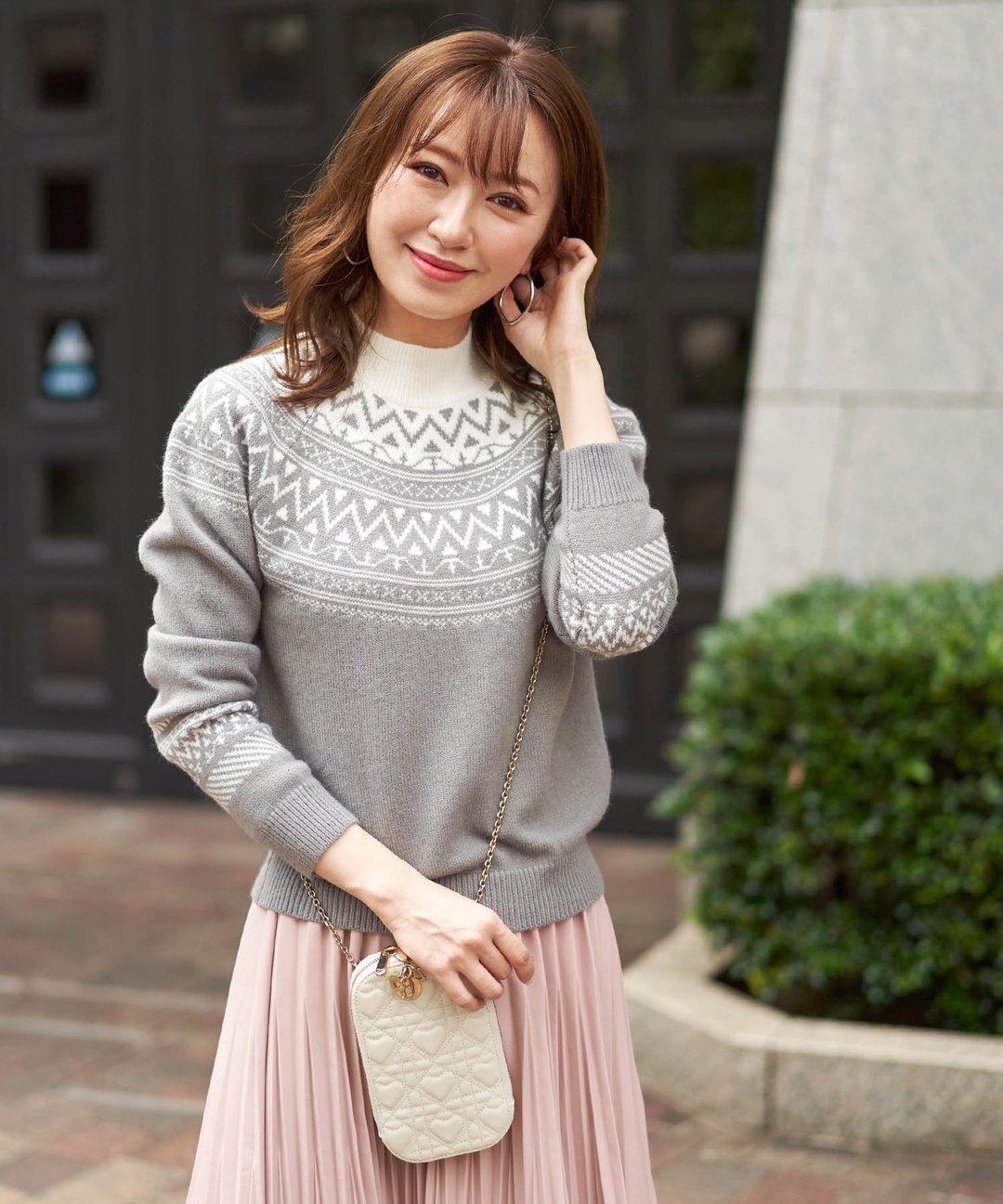 Knit pullover Nordic pattern / and Cherim - 女装针织衫/毛衣 - 棉 灰色