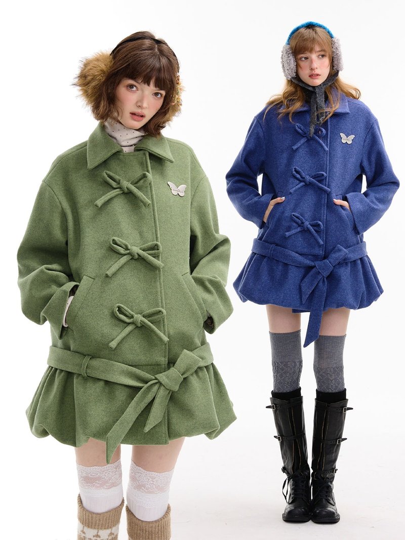 ziziFei秋冬美式复古设计感蝴蝶结兜兜下摆中长款毛呢大衣外套女 - 女装上衣 - 其他材质 