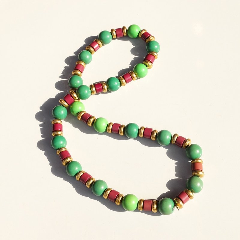 70s Yves Saint Laurent Vintage green × purple parts necklace - 项链 - 塑料 绿色
