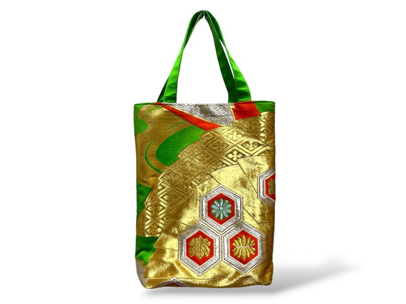 可拆卸式提把再制托特包 独一无二 日本制造 和风现代 - 手提包/手提袋 - 丝．绢 绿色