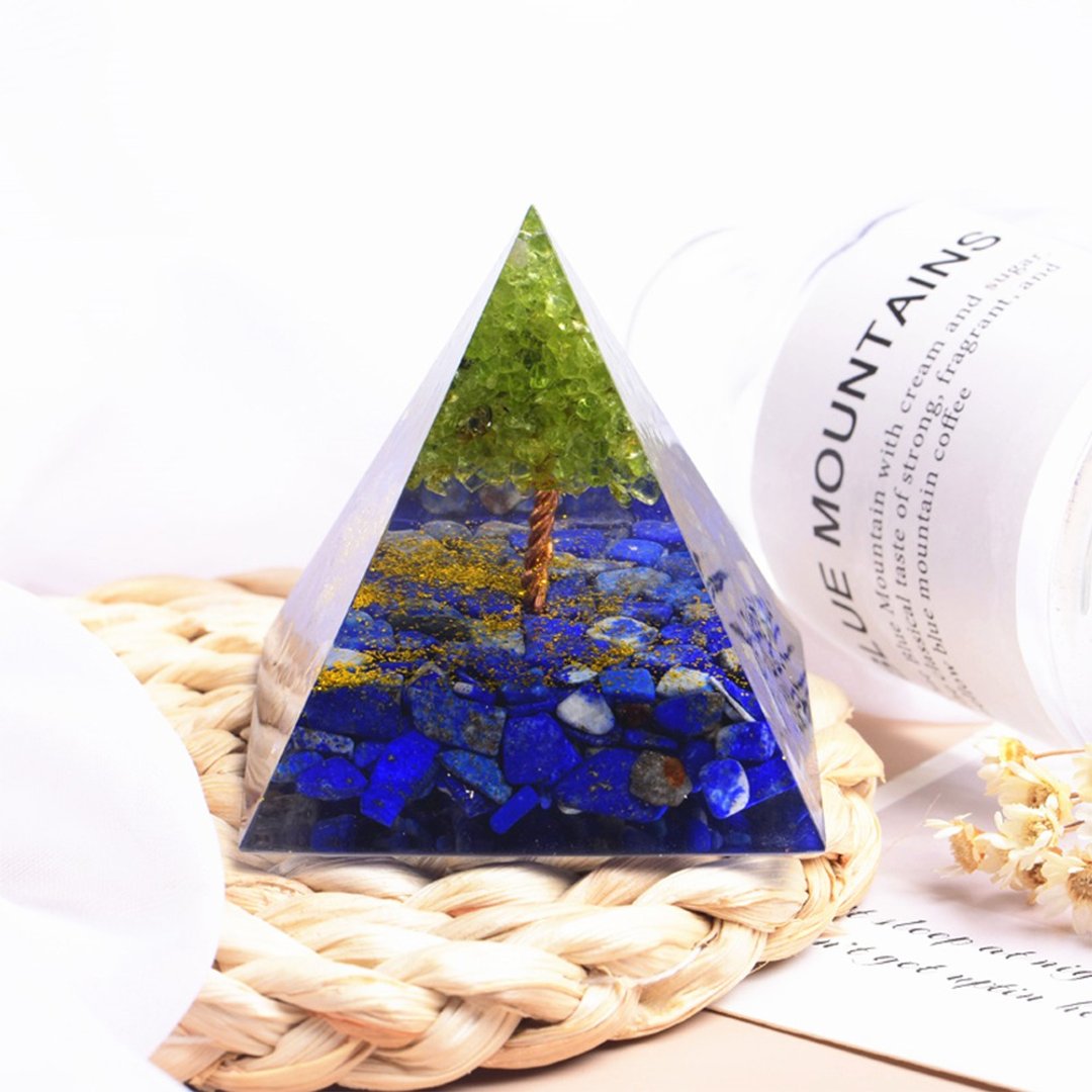 金字塔奥根塔Orgonite生命之树/脉轮/助眠/冥想/能量橄榄石青金石 - 摆饰 - 树脂 