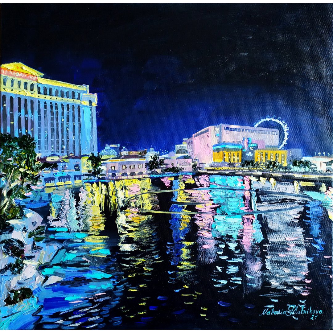 Las Vegas painting Original art Night City Vegas artwork on canvas painting oil - 海报/装饰画/版画 - 其他材质 多色