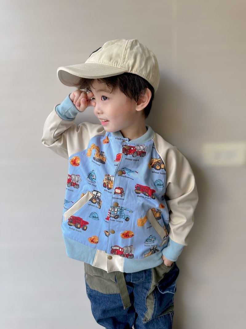 工程车车 浅蓝 - 甲子园棒球外套 - 童装外套 - 棉．麻 蓝色