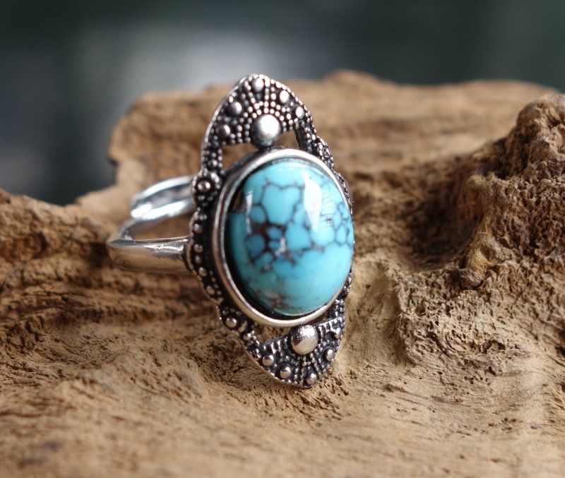 天然老绿松石戒指2.72克 绿松石 活口指环 古董 挂坠 老珠子 古董 - 戒指 - 玉石 绿色