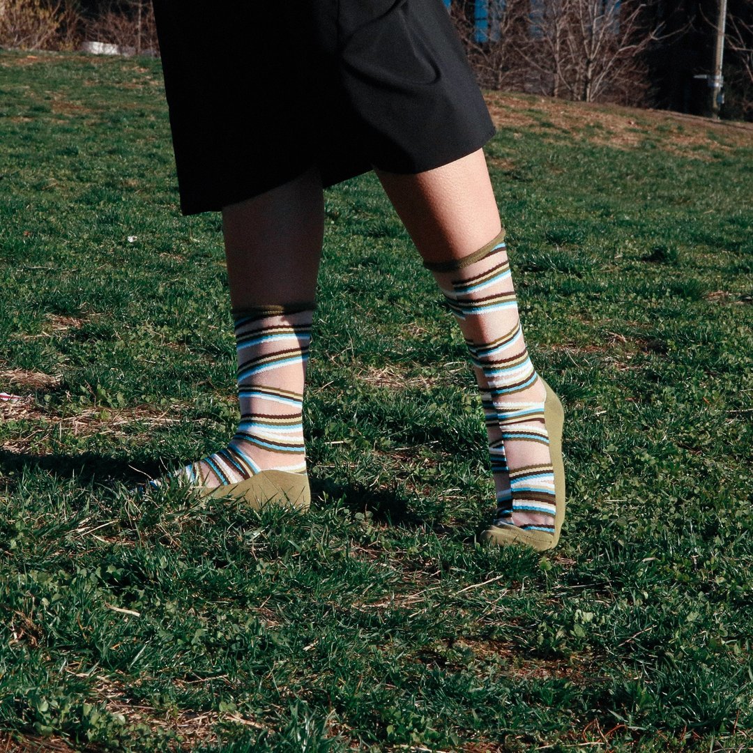 olive_bias / organic cotton / irregular / socks - 袜子 - 棉 绿色