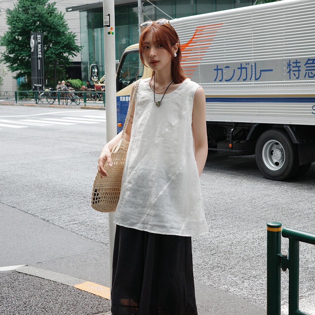 解构无袖小衫|衬衫|两色|夏款|Sora-1858 - 女装衬衫 - 棉 多色